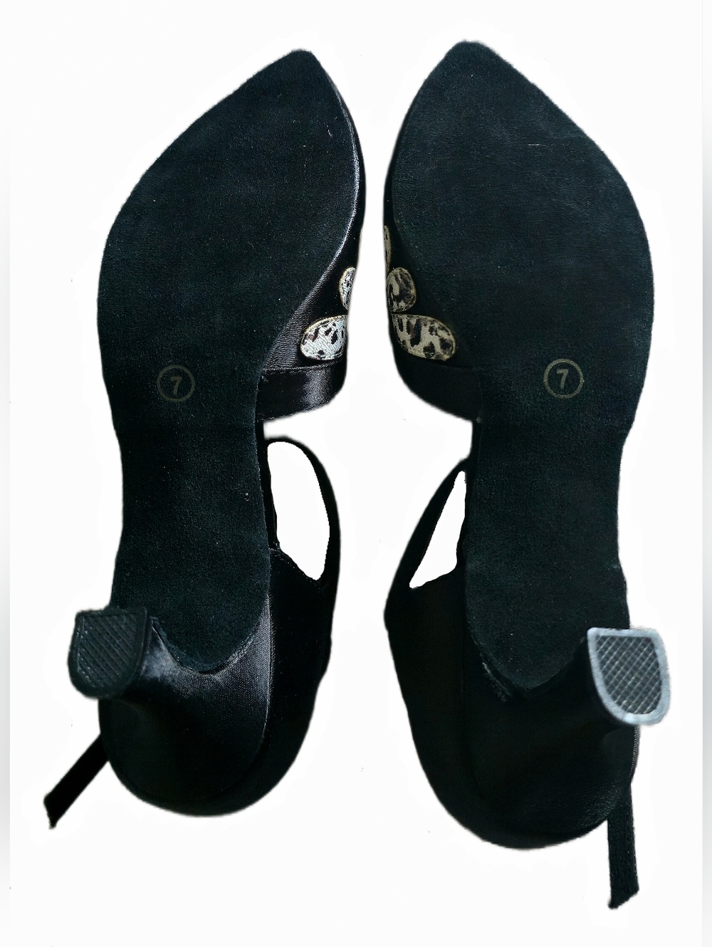 Ballroom Stephanie Black Satin White Leopard Print Motif Dancing Shoes Size 7 - Picture 10 of 11